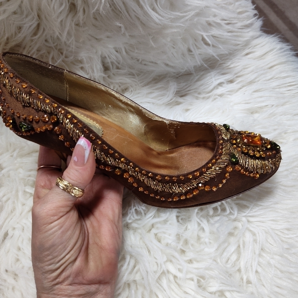 Valerie Stevens Satin Jeweled Beaded Stiletto Heels Size 6.5 - Picture 13 of 15